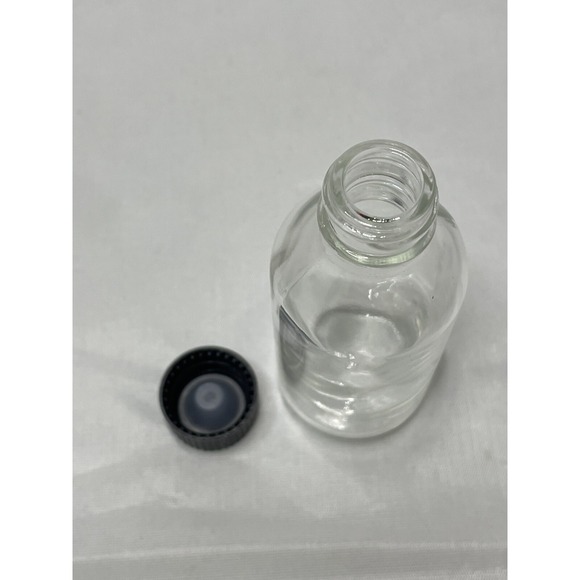 CLEAR GLASS Bottles 2 oz (60 ml) with Black Cone-Lined Caps 12 Pack With Funnel - Picture 3 of 7
